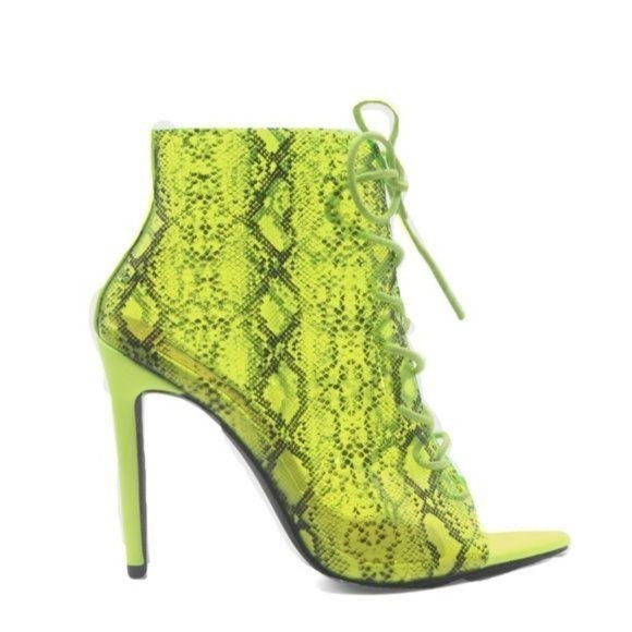 Lime Snake Transparent Lace Up Pep Toe Booties - Picture 6 of 9
